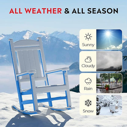 Costaelm Oversized Outdoor Rocking Chair, High Back Porch Rocker Chair, HDPE All Weather Resistant Outdoor Seating Furniture Wide Rocker Chair for Patio, Lawn, Garden, Pacific Blue