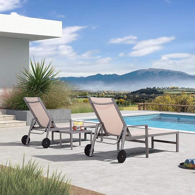 PURPLE LEAF Outdoor Chaise Lounge Set for 2 Aluminum Patio Chaise Lounger Chair with Armrest and Wheels Adjustable Pool - Photo 2