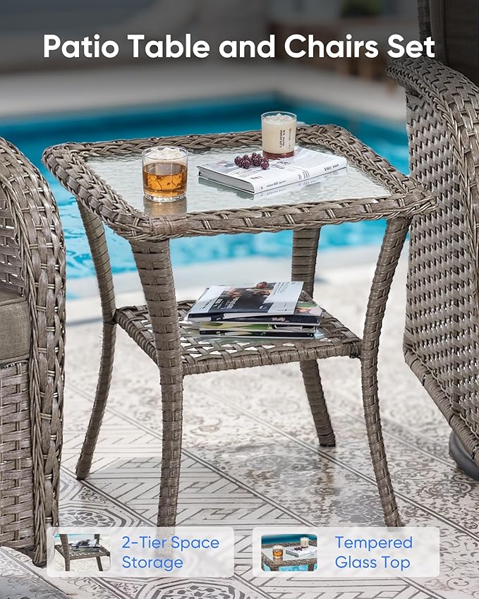 Outdoor Rocking Chairs Set of 2-Patio Table and Chairs Set Outdoor Conversation Furniture Sets for Deck Porch Garden Balcony Poolside-Grey/Grey
