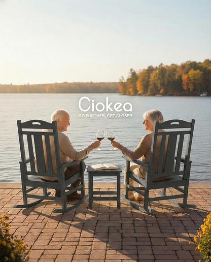 Ciokea Oversized Outdoor Rocking Chairs Set of 4, 380lbs Heavy-Duty Large Patio Rocker, High Back Cozy Porch Chairs, Weather Resistant Patio Rocking Chairs for Outside, Fire Pit, Deck, Dark Grey