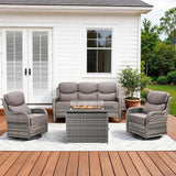 Luxury High Back Patio Furniture Set with Fire Pit Table & 6-Inch Thick Cushions - Photo 1