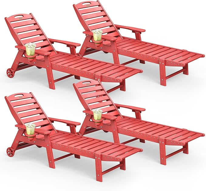 Lounge Chair Outdoor Set of 4 with Wheels, Adjustable 5-Position Chaise Lounge Outdoor - Photo 1