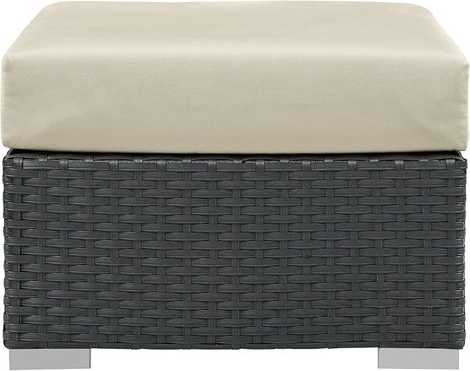 Modway EEI-1855-CHC-BEI Sojourn Wicker Rattan Outdoor Patio Coffee Table, Ottoman, Canvas Antique Beige - Photo 5