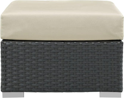 Modway EEI-1855-CHC-BEI Sojourn Wicker Rattan Outdoor Patio Coffee Table, Ottoman, Canvas Antique Beige