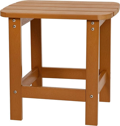 Flash Furniture Charlestown Tiered Commercial Poly Resin Adirondack Side Table - Teak - All-Weather - Indoor/Outdoor