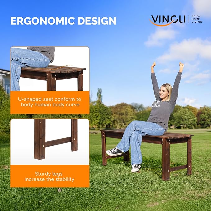 VINGLI Outdoor Wood Bench, 48" Outdoor Bench Patio Wooden Bench Garden Bench Outdoor Backless Bench for Deck Patio - Photo 4
