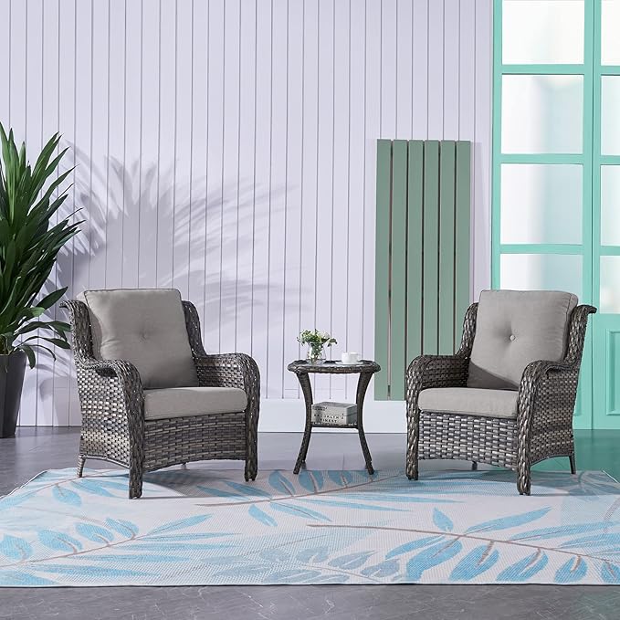 Rilyson Patio Bistro Set Wicker Chairs - 3 Piece Outdoor Rattan Conversation Set with 2 Armrest Chair and 1 Side Table - Photo 6