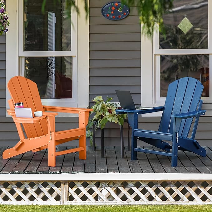 Adirondack Chair Set of 6, HDPE Folding Adirondack Chair with Multifunctional Cup Holder - Photo 2