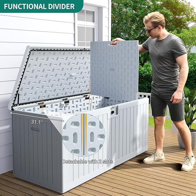 YITAHOME 230 Gallon Large Deck Box with Divider & Side Handles, Outdoor Double-Wall Storage for Patio Furniture Cushions - Photo 5