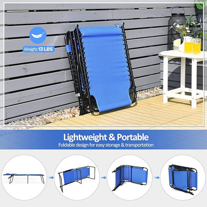 Giantex Patio Chaise Lounge Chair - 16” High Folding Tanning Chair with Removable Headrest, 4-Gear Backrest, 2-Position Anti-Skid Foot-Pads, Portable Sunbathing Beach Chair, Camping Cot, Navy
