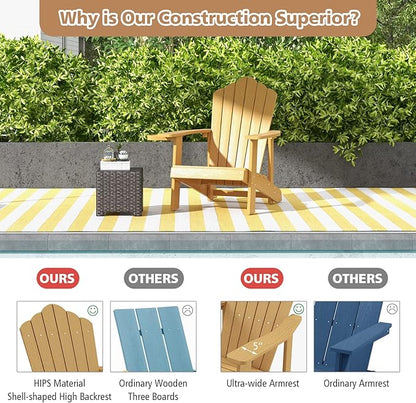 Tangkula Oversized Adirondack Chair, Patio Lounge Chairs w/Adjustable Cup Holder, HIPS Armchairs Slatted Chair, Outdoor Weather Resistant Fire Pit Chair for Deck Backyard Garden Porch (1, Teak)