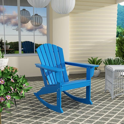 Costaelm Outdoor Adirondack Chair, All Weather Resistant Lawn Chairs Balcony Chair and Fire Pit Chairs, Deck Chairs Outdoor Porch Rocking Chair High Back HDPE Poly Lumber, Pacific Blue
