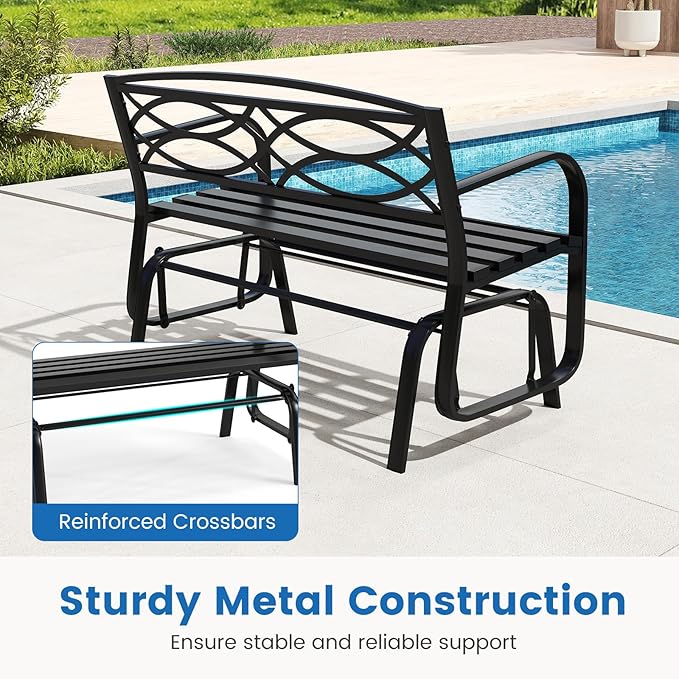 Tangkula 2-Person Outdoor Glider Bench, Patio Rocking Loveseat Chair with Metal Frame, Armrests - Photo 7