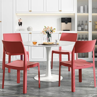 VECELO 4 Pack Stackable Dining Chairs, Plastic Patio Chairs for Indoor Outdoor Use in Kitchen, Poolside, No Assembly, Modern Red