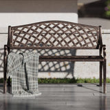 BELLEZE Patio Outdoor Garden Bench, 40 inch Cast Aluminum Loveseat Chairs with Armrests for Park, Yard, Porch, Lawn - Photo 1