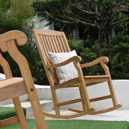 Cambridge Casual Marlow Teak Wooden Porch Rocking Chair – Durable Outdoor Rocker for Patio, Deck, and Porch – Stylish and Comfortable Wooden Rocking Chair for Relaxing in Outdoor Spaces