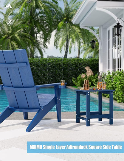 MXIMU Outdoor Side Table for Patio: 16" HIPS Weatherproof Adirondack Table Set of 2 - Small End Tables for Outside Porch Deck Pool Balcony Backyard - Easy Assembly No Maintenance Navy Blue