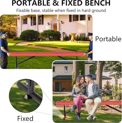 8 Feet Heavy Duty Metal Park Bench for Outside, Outdoor Bench with Portable Frame, Commercial Benches for Shopping Mall, Store, Park, Patio, Deck, Red