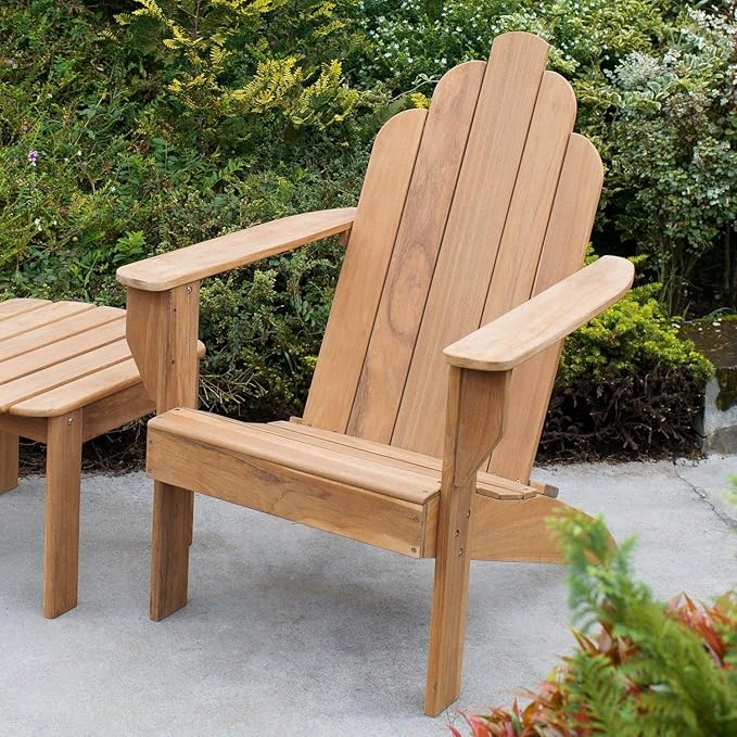 Cambridge Casual Arie Teak Adirondack Chair, Solid Indonesian Teak Wood Outdoor Seating with Natural Finish, Weather-Resistant Patio Chair for Porch, Lawn, Garden, Deck, or Backyard Relaxation