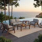 HDPE Patio Furniture Set 4 Seats, Outdoor Couch with Washable Thick Gray Cushions & Coffee Table & Side Table - Photo 1