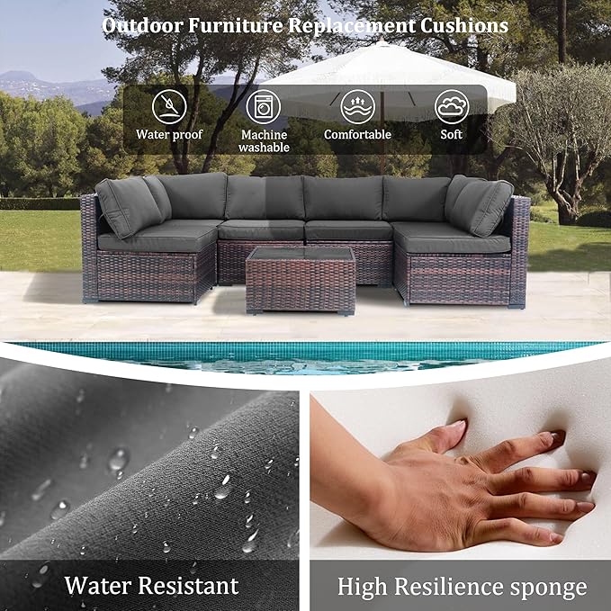 7 Seats Wicker Patio Couch, All Weather Patio Sofa Outdoor Furniture Setwith High Curvy Back - Photo 2
