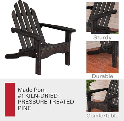 Amish Casual Heavy Duty Adirondack Chair in Semi-Solid Black Stain - Authentic Amish Craftmanship from Treated Pine, Outdoor Chair Made in The USA, 800 Lb Weight Capacity