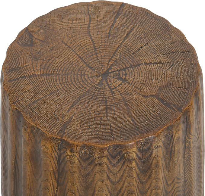 Christopher Knight Home Caded Lightweight Concrete Round Coffee Table, Indoor and Outdoor Side Table for Living Room, MGO Small Side Table, Tree Stump Style, No Assembly Needed, Brown