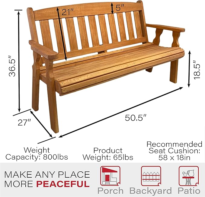 Amish Casual Outdoor Heavy Duty 800 LB Mission Pressure Treated Garden Bench(4 Foot, Cedar Stain)