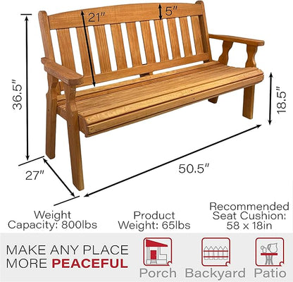 Amish Casual Outdoor Heavy Duty 800 LB Mission Pressure Treated Garden Bench(4 Foot, Cedar Stain)