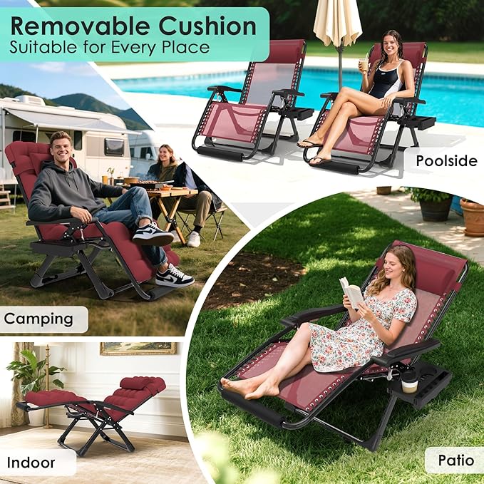 Suteck Oversized Zero Gravity Chair, 33In XXL Lounge Chair w/Removable Cushion&Headrest - Photo 3