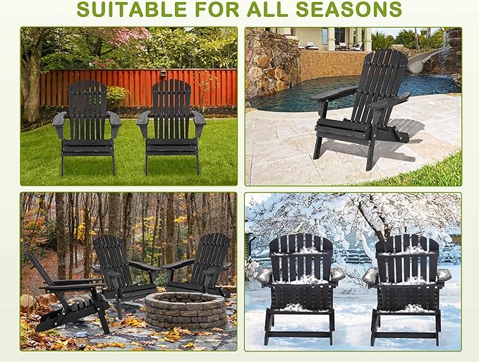 Foldable Adirondack Chair, All-Weather Adirondack Chairs Lawn Chairs Outdoor Patio Chairs with Wide Armrest - Photo 7