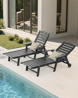 Carauci Lounge Chair Outdoor, HDPE Chaise Lounge with Wheels - Photo 2
