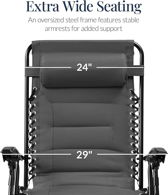 Best Choice Products Oversized Padded Zero Gravity Chair, Folding Outdoor Patio Recliner - Photo 3