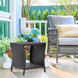 Outdoor Side Table Small Outdoor End Table for Patio Black Wicker Rattan Coffee Table with Storage & Poly Lumber Table - Photo 5