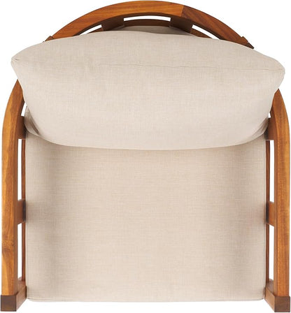 SAFAVIEH Outdoor Collection Owen Natural Brown/Taupe Cushion Solid Wood Chair Set of 2