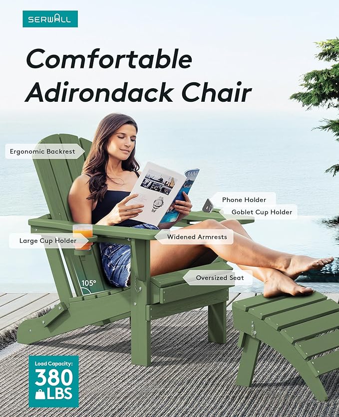 SERWALL Adirondack Chair with Cup Holders - Composite Adirondack Chairs Set of 6 HDPE Outdoor Chairs All Weather Use - Photo 4