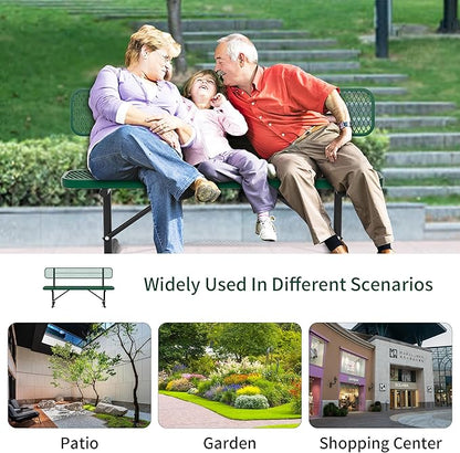 6ft Park Benches for Outside, Green Garden Benches Weatherproof with Backrest - Heavy-Duty Metal Bench for Patio Porch Backyard School Sports Church Locker Room Bench Commercial-Grade Seating