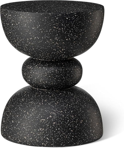 Glitzhome Outdoor Side Table, Round Accent End Table, Lightweight Faux Terrazzo Decorative Garden Stool, 17.25" H Black Planter Stand for Patio Porch Balcony Living Room