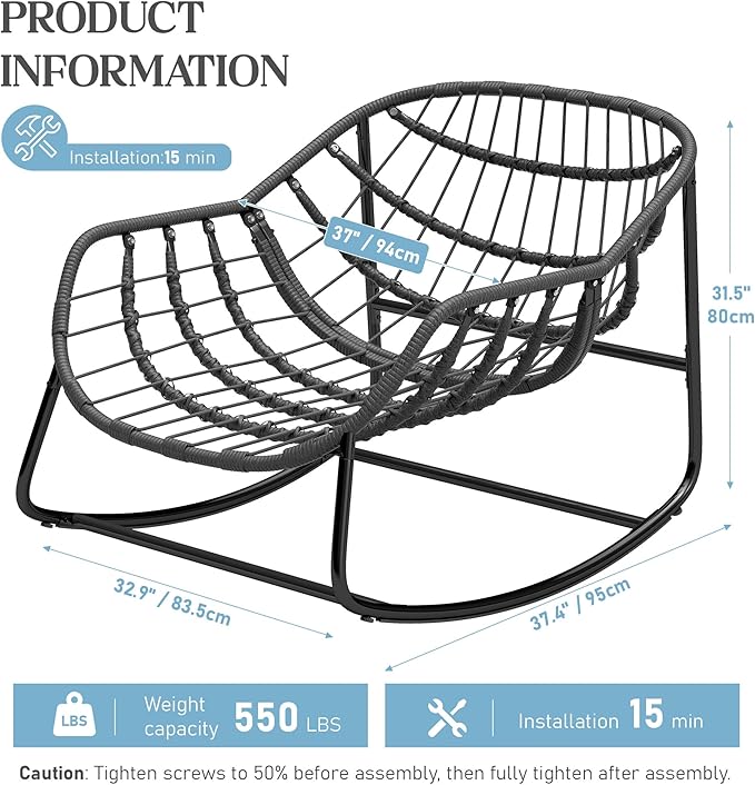 Fancyango Oversized Egg Rocking Chair for Indoor/Outdoor – All-Weather Wicker Rattan Lounge Chair with Cushion - Photo 2