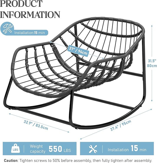 Fancyango Oversized Egg Rocking Chair for Indoor/Outdoor – All-Weather Wicker Rattan Lounge Chair with Cushion, Patio Rocker for Porch, Garden, or Balcony (Beige, 37''Dx37.4''Wx31.5''H)