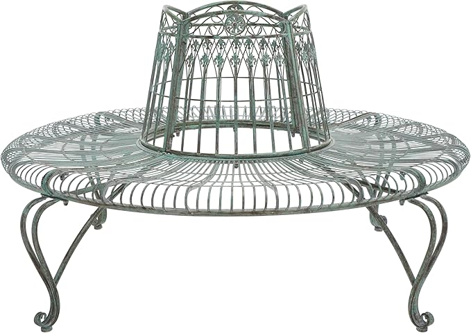 SAFAVIEH Outdoor Collection Ally Darling Antique Dark Green Wrought Iron Tree Bench
