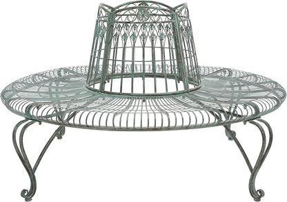SAFAVIEH Outdoor Collection Ally Darling Antique Dark Green Wrought Iron Tree Bench