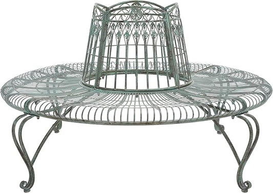 SAFAVIEH Outdoor Collection Ally Darling Antique Dark Green Wrought Iron Tree Bench