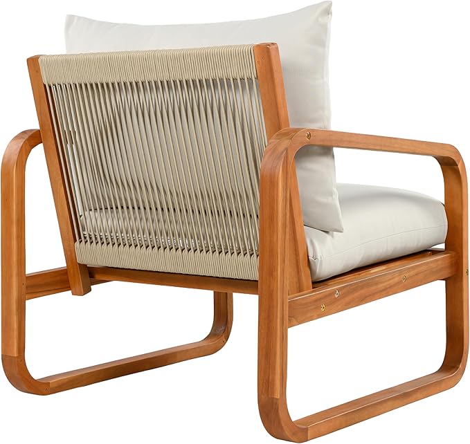 Merax Outdoor 4-Piece Acacia Wood Conversation Set - Patio 2-Seat Loveseat Sofa w/Coushion - Photo 8