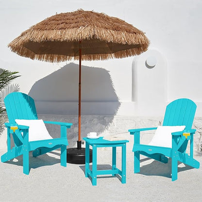 Y&M Adirondack Chair Set of 2, Aruba Blue Fire Pit Chairs, Outdoor Patio Chairs with Cup Holder, Weather Resistant HDPE Wooden Textured Patio Chairs, Perfect for Garden, Lawn, Deck, or Poolside