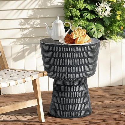 LuxenHome Outdoor Accent Side Table, 15'' Black Round Spiral Pattern End Table, Indoor Outdoor Coffee Furniture for Patio, Living Room, Backyard,Garden Stool and Plant Stand