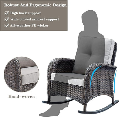 Belord Patio Rocking Chairs Furniture Set - 5 Piece Outdoor Wicker Furniture Sets with Ottomans, Small Patio Conversation Sets with Wicker Rocking Chairs Brown/Beige