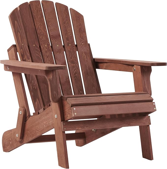 Oversize Wooden Outdoor Folding Adirondack Chair with Pre-Assembled BackRest & SeatBoard, Wood Patio Chair for Garden Backyard Porch Pool Deck Firepit-106