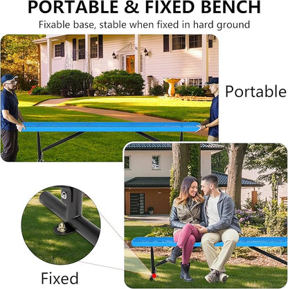 8 Ft Metal Park Benches for Outside, Outdoor Backless Bench with Thermoplastic Coating, Portable Frame, Commercial Expanded Metal Mesh Bench for Shopping Mall, Store, Park, Patio, Deck, Blue