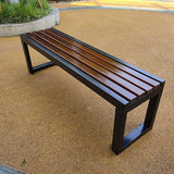 Garden Bench Park Slatted Seats Patio Loveseat, Outdoor Wooden Backless Porch Bench Metal Frame Chair - Photo 8